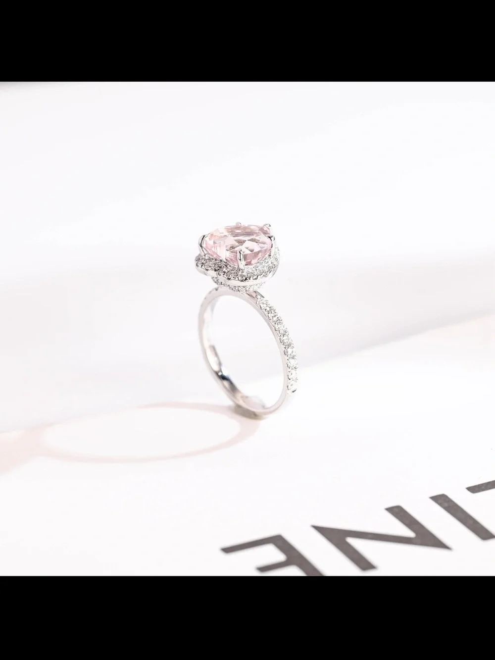Pink Heart-Cut Halo Ring 14k white gold &  Moissanite.